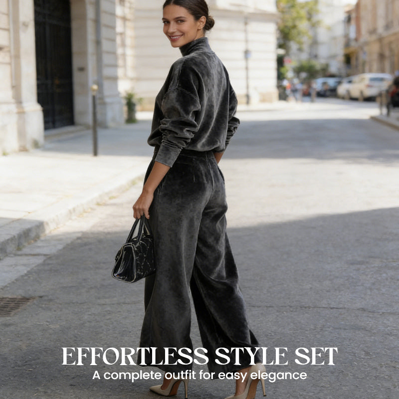 Women’s Casual Warm Top & Wide Leg Pants 2-Piece Set