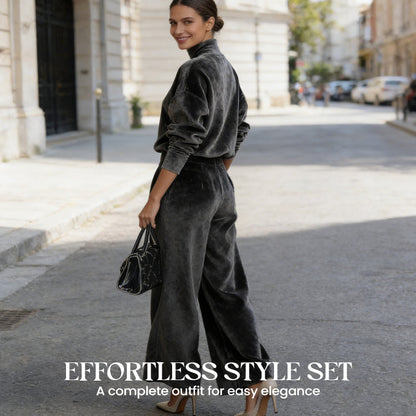 Women’s Casual Warm Top & Wide Leg Pants 2-Piece Set