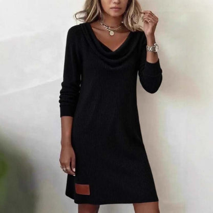 🔥✨ Women's Knitted Dress With Long Sleeves And A Shawl Collar—Soft And Elegant, The Perfect Choice For Late Summer.