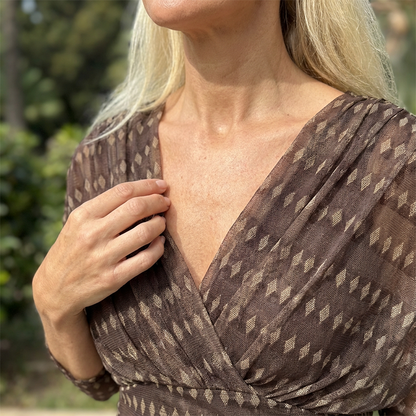 Bohemian V-Neck Ruched Mesh Maxi Dress👗