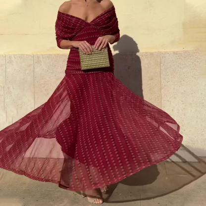 Bohemian V-Neck Ruched Mesh Maxi Dress👗