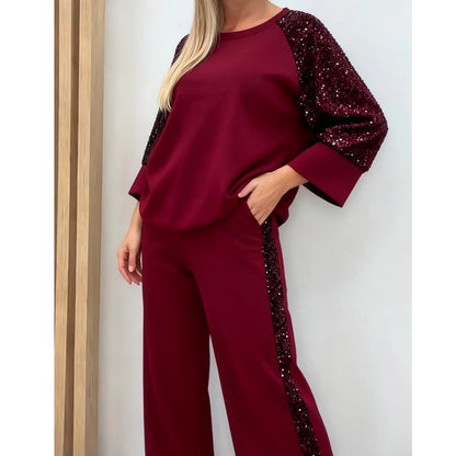 🎁💥Women's Sequin Spliced Sweatshirt & Pants Set
