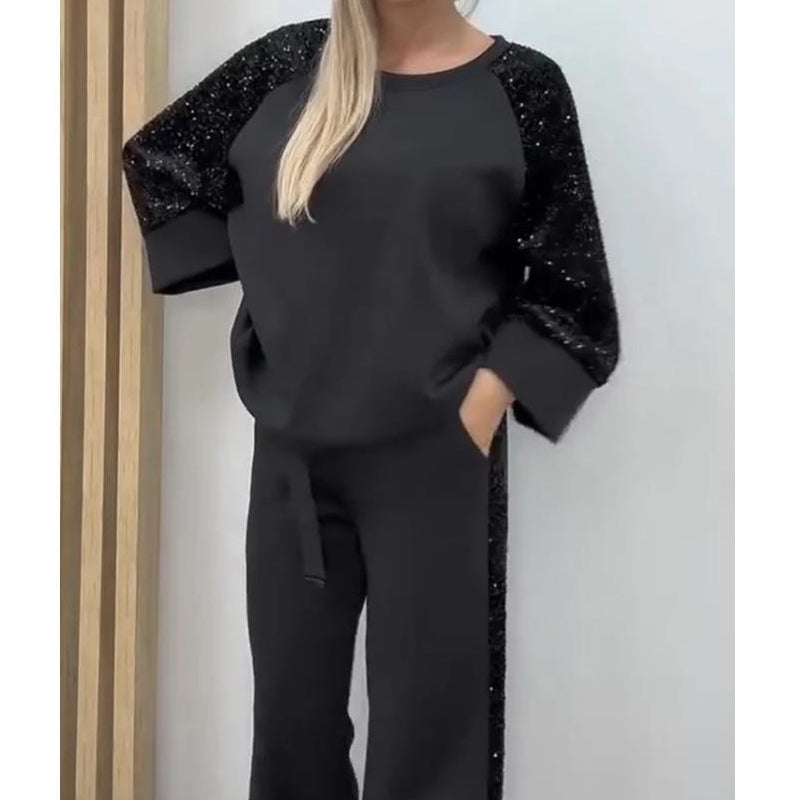 🎁💥Women's Sequin Spliced Sweatshirt & Pants Set