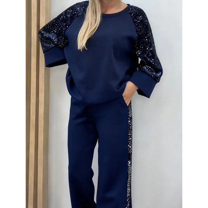 🎁💥Women's Sequin Spliced Sweatshirt & Pants Set