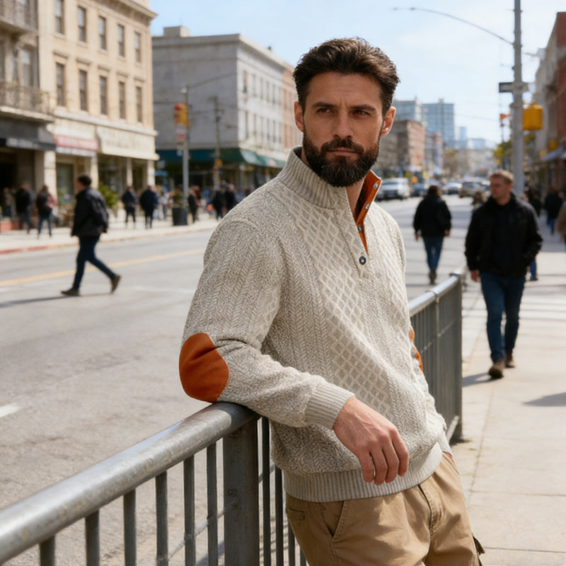 Men's Textured Jacquard Collared Sweatshirt - BUY 3 FREE SHIPPING