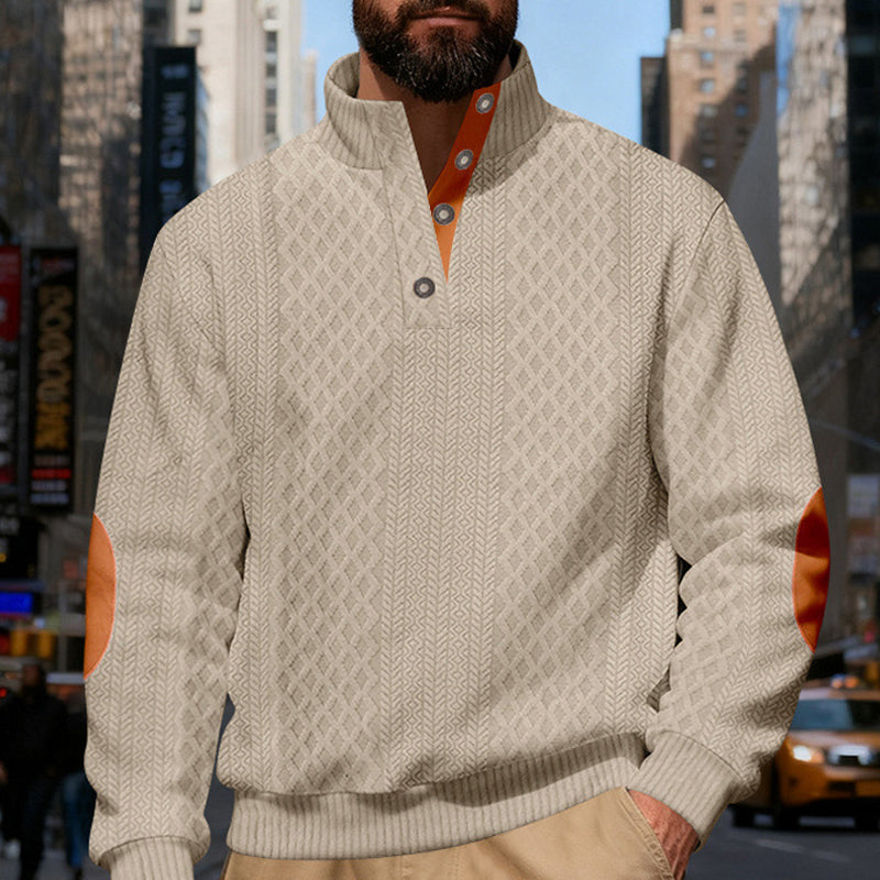 Men's Textured Jacquard Collared Sweatshirt - BUY 3 FREE SHIPPING