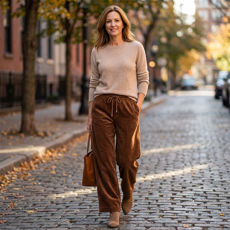 👖✨ Casual Loose Fit Corduroy Trousers for Women – Wide-Leg, Adjustable Waist & Wrinkle-Resistant Retro Style