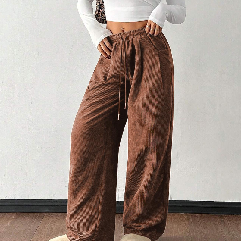 👖✨ Casual Loose Fit Corduroy Trousers for Women – Wide-Leg, Adjustable Waist & Wrinkle-Resistant Retro Style