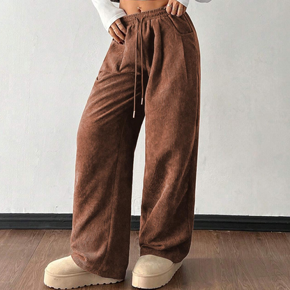 👖✨ Casual Loose Fit Corduroy Trousers for Women – Wide-Leg, Adjustable Waist & Wrinkle-Resistant Retro Style