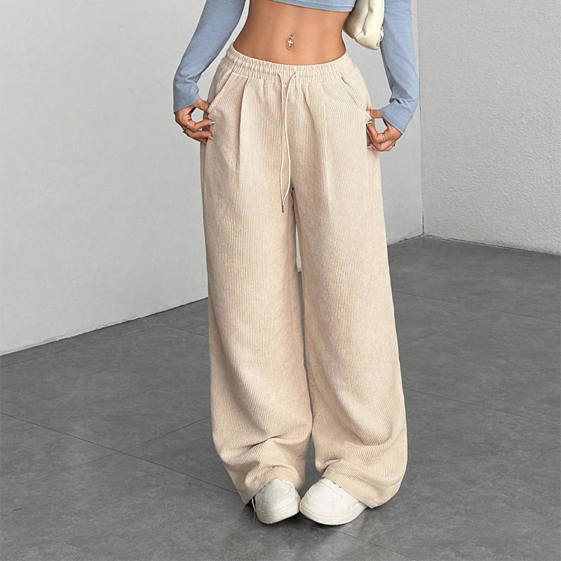 👖✨ Casual Loose Fit Corduroy Trousers for Women – Wide-Leg, Adjustable Waist & Wrinkle-Resistant Retro Style