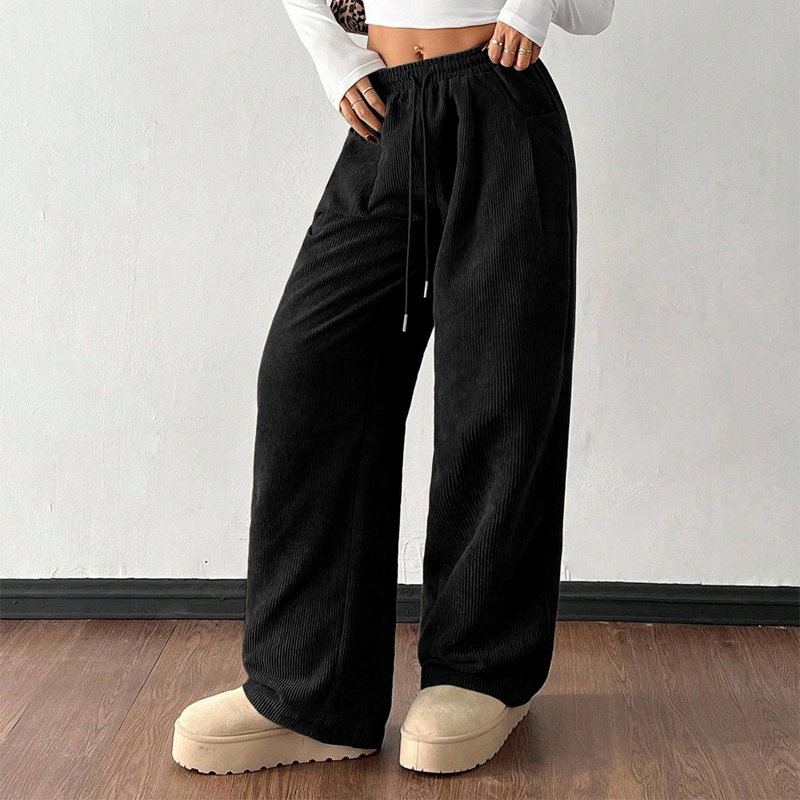 👖✨ Casual Loose Fit Corduroy Trousers for Women – Wide-Leg, Adjustable Waist & Wrinkle-Resistant Retro Style