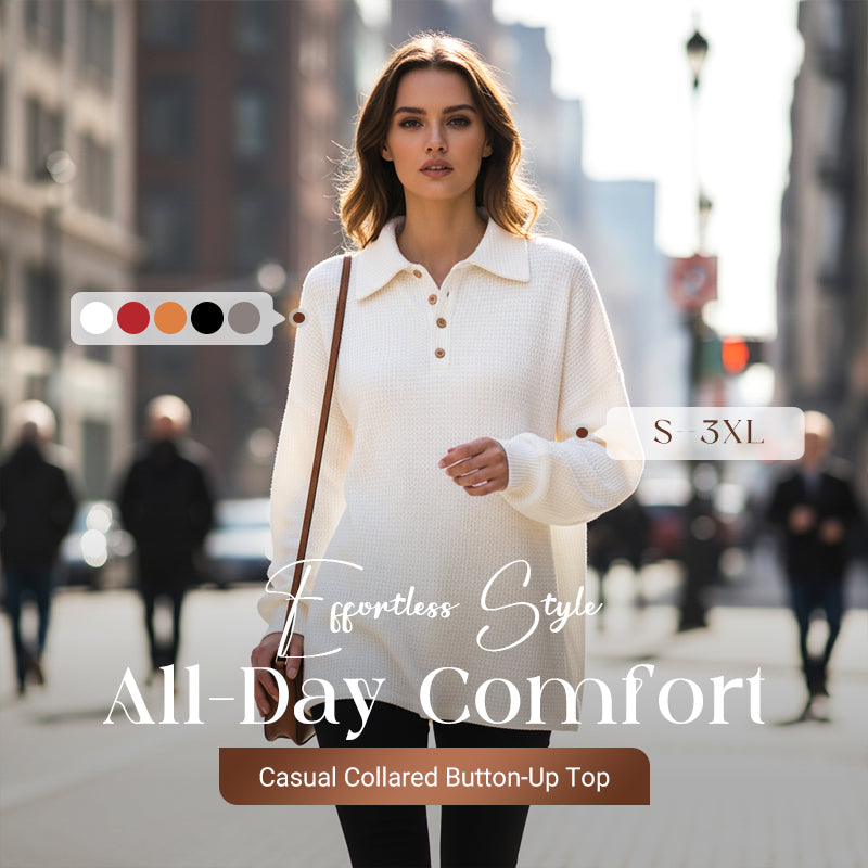 Casual Collared Button-Up Top