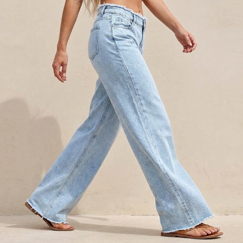 ✨🔥High-Waist Wide-Leg Jeans with Frayed Hem👖