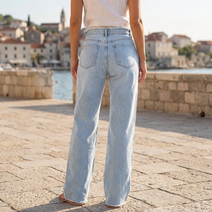 ✨🔥High-Waist Wide-Leg Jeans with Frayed Hem👖