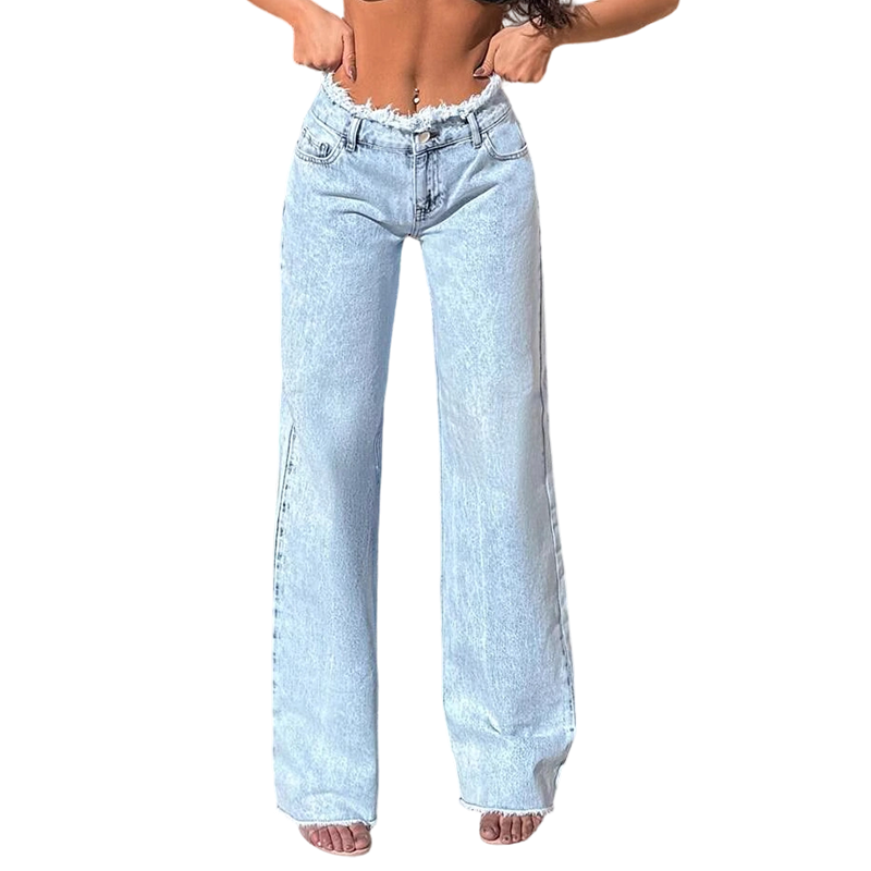 ✨🔥High-Waist Wide-Leg Jeans with Frayed Hem👖