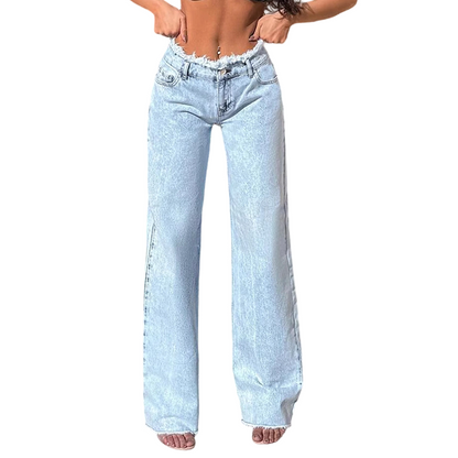✨🔥High-Waist Wide-Leg Jeans with Frayed Hem👖