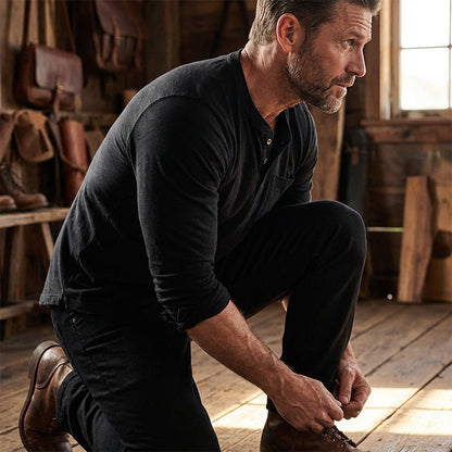 Men's Solid Color Button Neck T-Shirt
