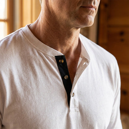 Men's Solid Color Button Neck T-Shirt