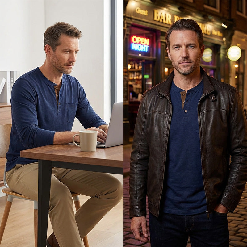Men's Solid Color Button Neck T-Shirt