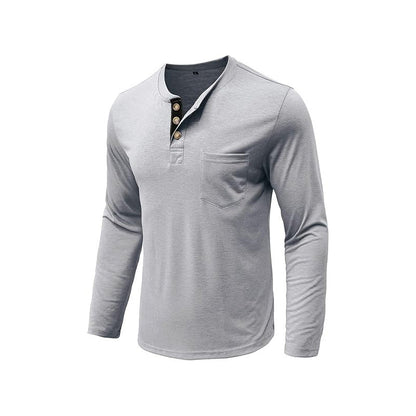 Men's Solid Color Button Neck T-Shirt