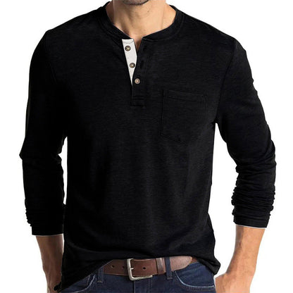 Men's Solid Color Button Neck T-Shirt