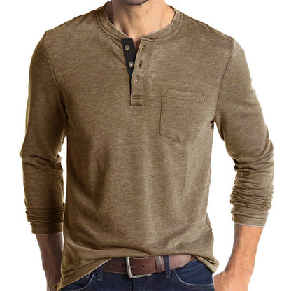 Men's Solid Color Button Neck T-Shirt