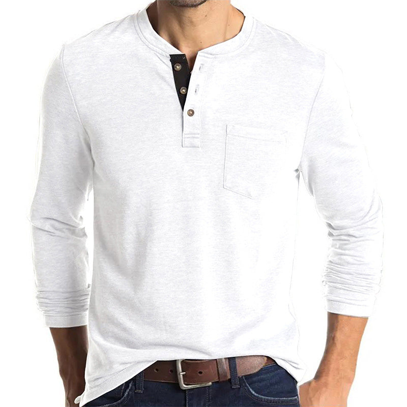 Men's Solid Color Button Neck T-Shirt