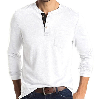 Men's Solid Color Button Neck T-Shirt