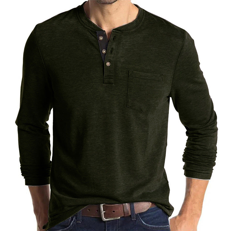 Men's Solid Color Button Neck T-Shirt