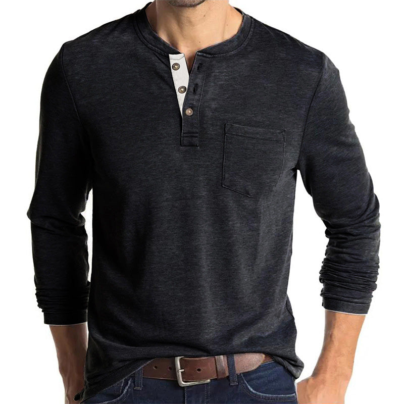 Men's Solid Color Button Neck T-Shirt