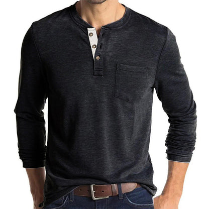 Men's Solid Color Button Neck T-Shirt