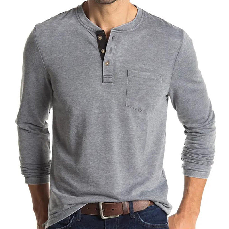 Men's Solid Color Button Neck T-Shirt