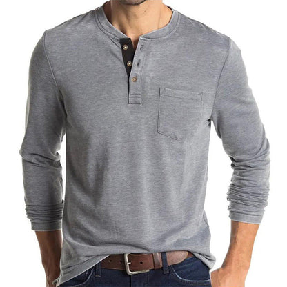 Men's Solid Color Button Neck T-Shirt