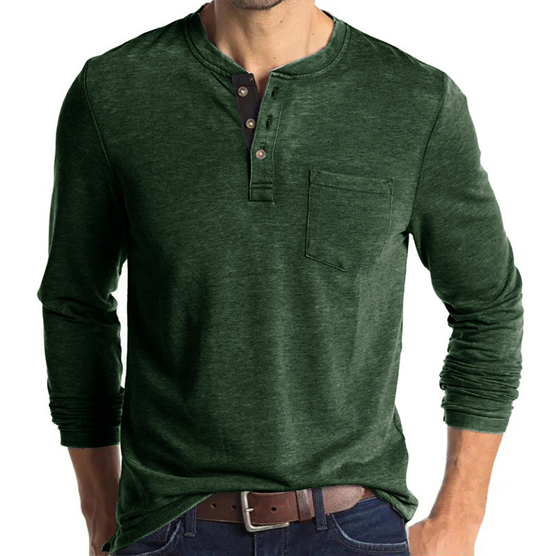 Men's Solid Color Button Neck T-Shirt