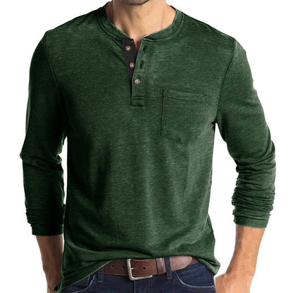 Men's Solid Color Button Neck T-Shirt