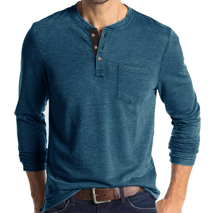 Men's Solid Color Button Neck T-Shirt