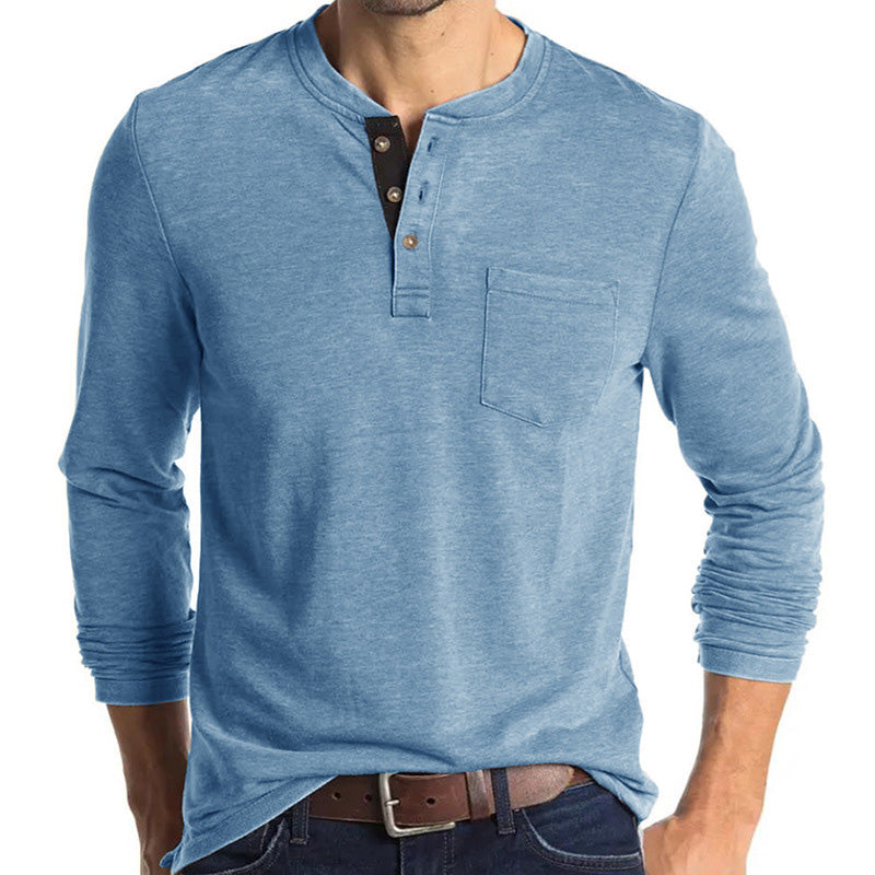 Men's Solid Color Button Neck T-Shirt