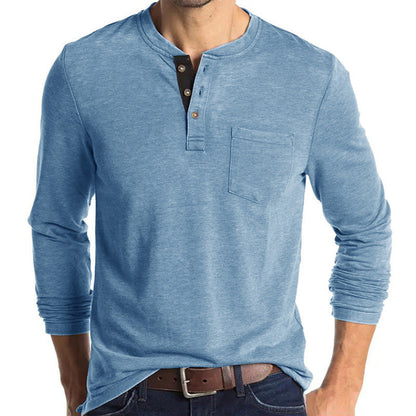 Men's Solid Color Button Neck T-Shirt