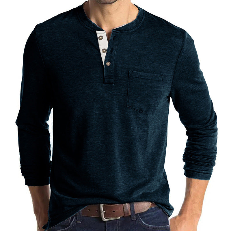 Men's Solid Color Button Neck T-Shirt