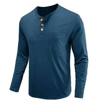 Men's Solid Color Button Neck T-Shirt