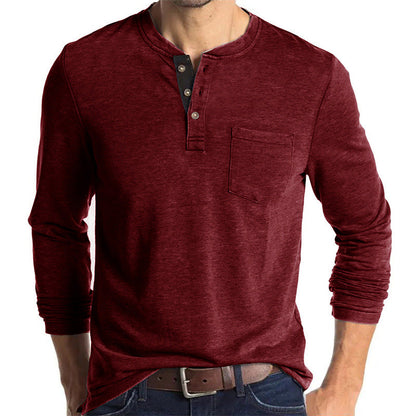 Men's Solid Color Button Neck T-Shirt