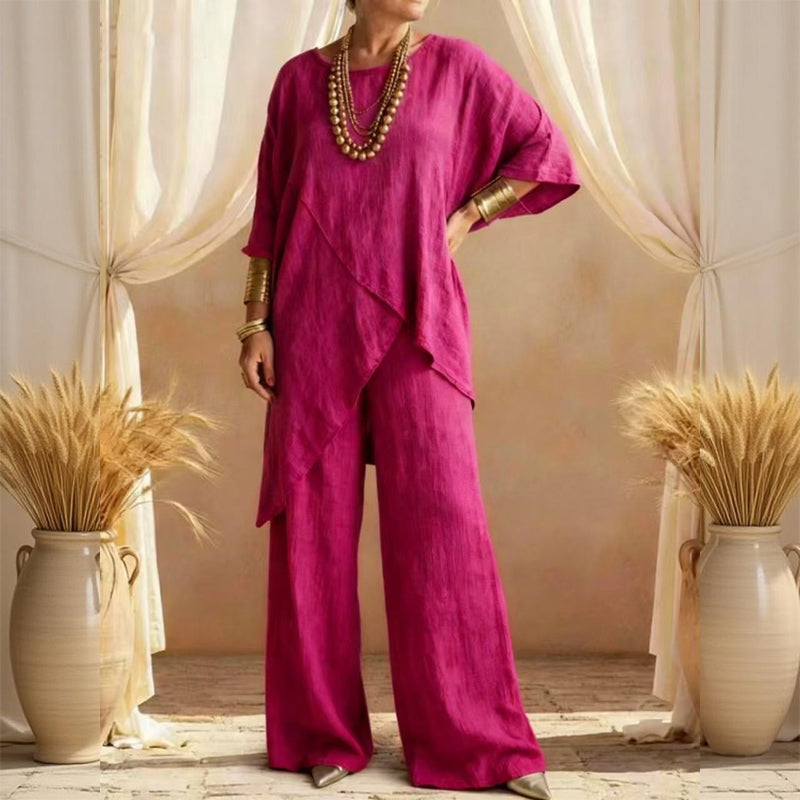 Women's Two-Piece Loose Fit Outfit with Asymmetrical Top