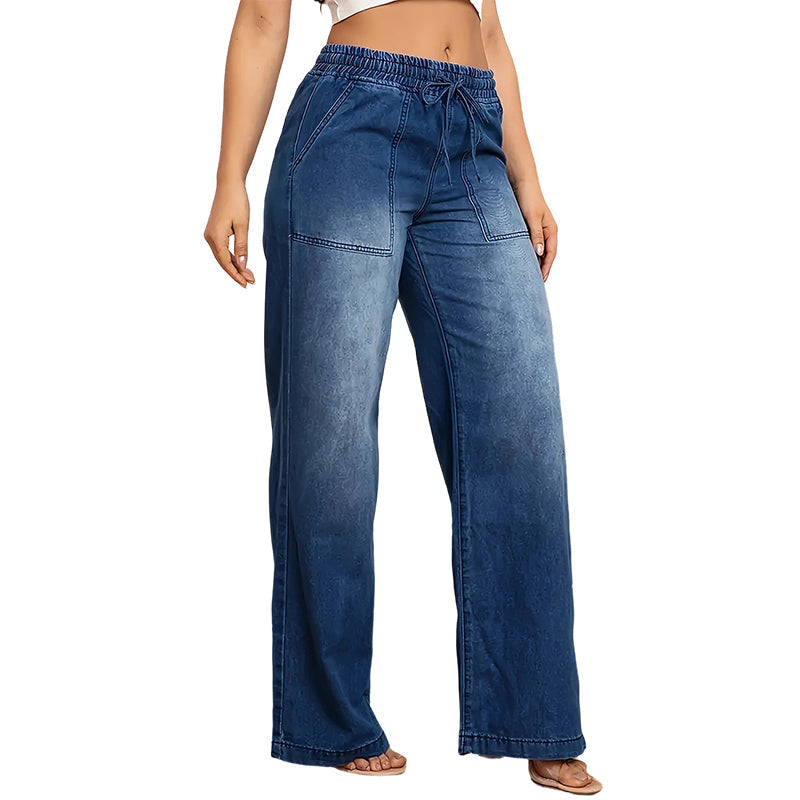 Women's Drawstring Waist Wide-Leg Denim Jeans
