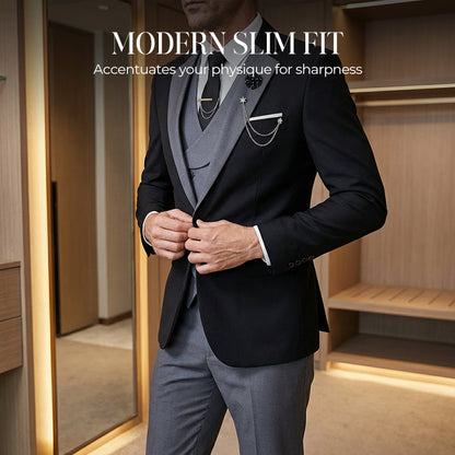 💎50% OFF 💎 Modern Contrast Color Wedding Suit – 3-Piece Slim-Fit Set in Bold Black & Light Blue (8 Colors!) 👔✨