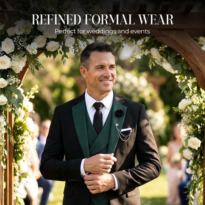 💎50% OFF 💎 Modern Contrast Color Wedding Suit – 3-Piece Slim-Fit Set in Bold Black & Light Blue (8 Colors!) 👔✨