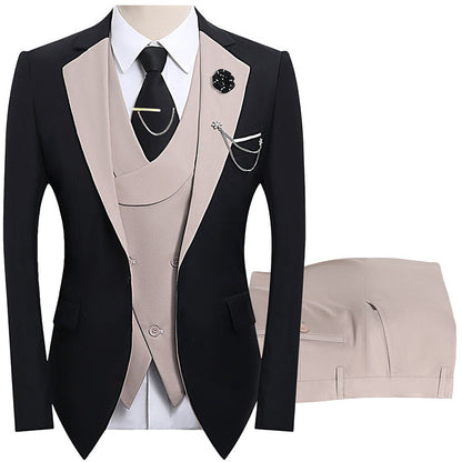 💎50% OFF 💎 Modern Contrast Color Wedding Suit – 3-Piece Slim-Fit Set in Bold Black & Light Blue (8 Colors!) 👔✨