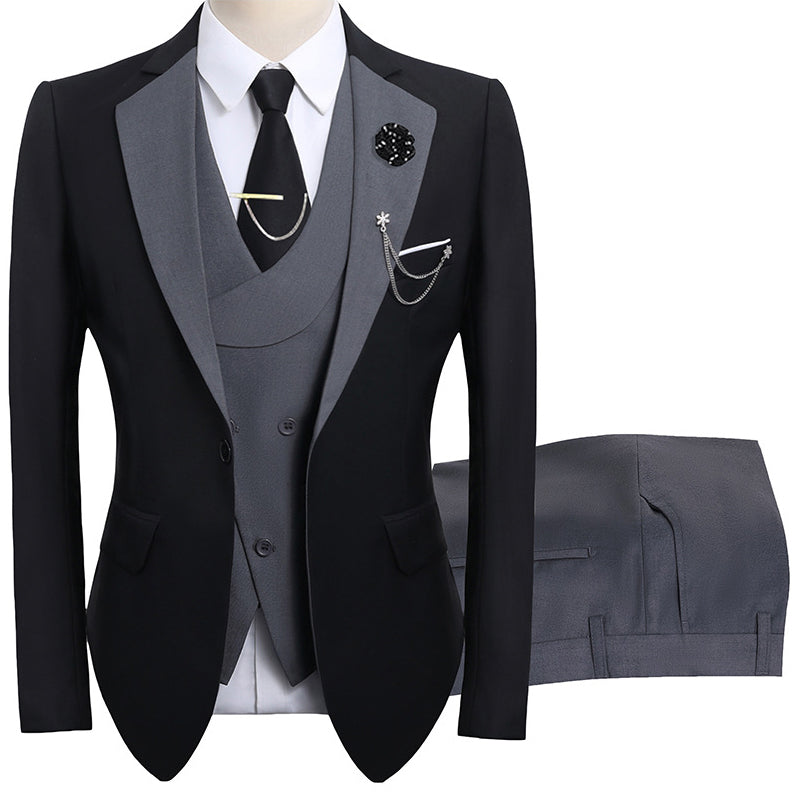 💎50% OFF 💎 Modern Contrast Color Wedding Suit – 3-Piece Slim-Fit Set in Bold Black & Light Blue (8 Colors!) 👔✨