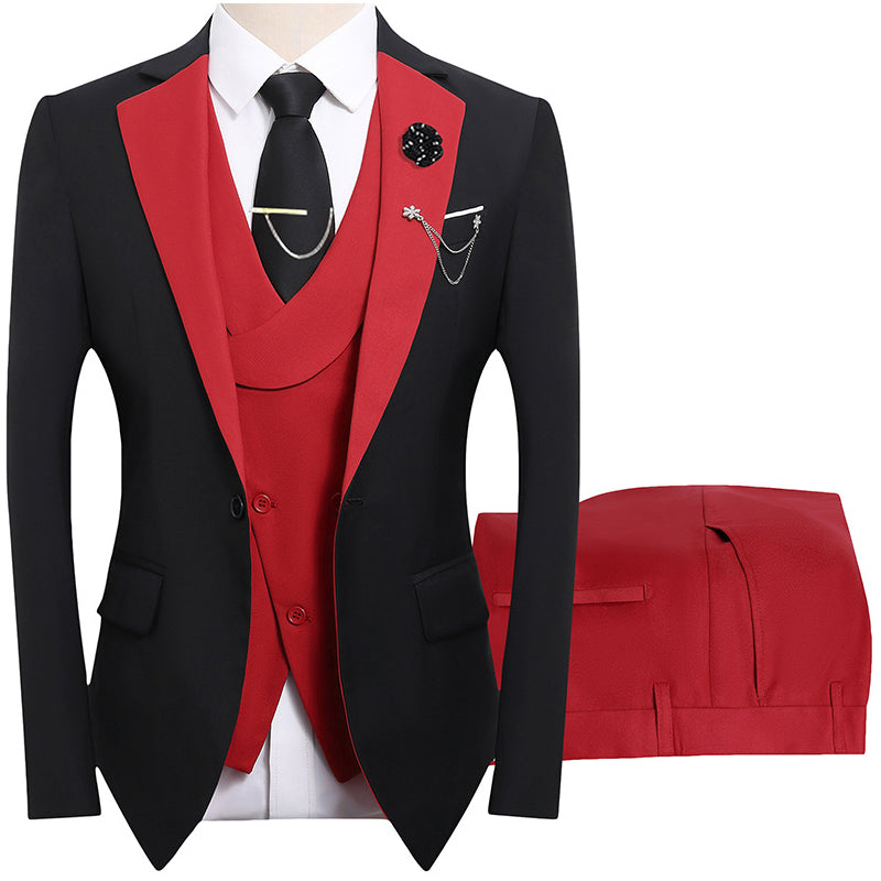 💎50% OFF 💎 Modern Contrast Color Wedding Suit – 3-Piece Slim-Fit Set in Bold Black & Light Blue (8 Colors!) 👔✨
