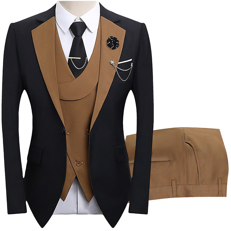 💎50% OFF 💎 Modern Contrast Color Wedding Suit – 3-Piece Slim-Fit Set in Bold Black & Light Blue (8 Colors!) 👔✨