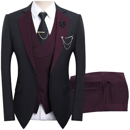 💎50% OFF 💎 Modern Contrast Color Wedding Suit – 3-Piece Slim-Fit Set in Bold Black & Light Blue (8 Colors!) 👔✨